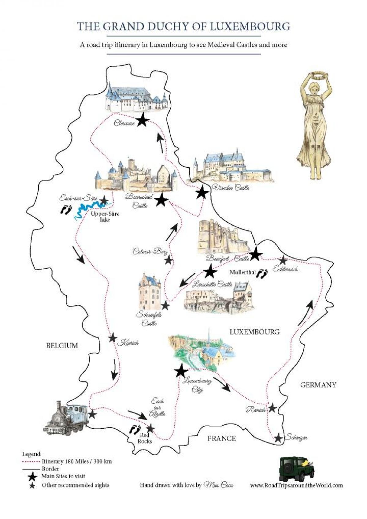 mapa Luxembursko hrady