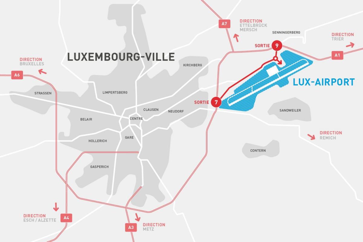 mapa Luxembursko letiska