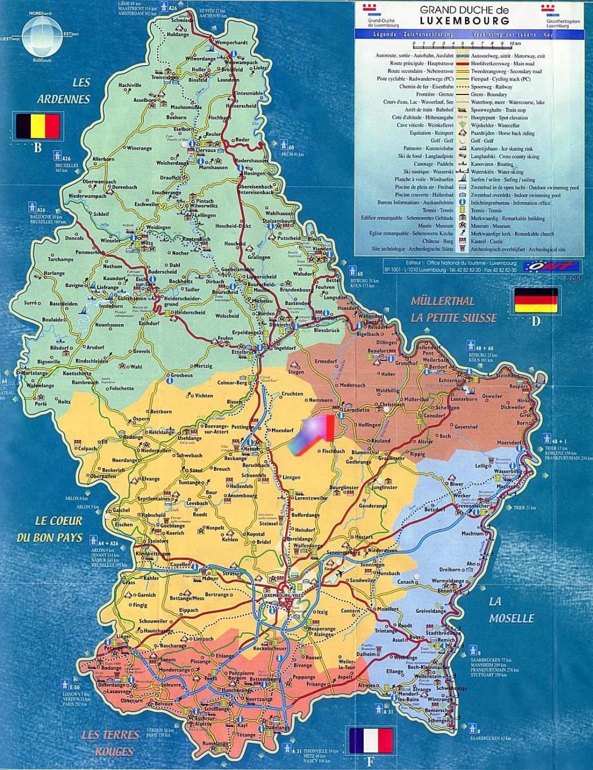 mapa Luxembursko turistické atrakcie mapu