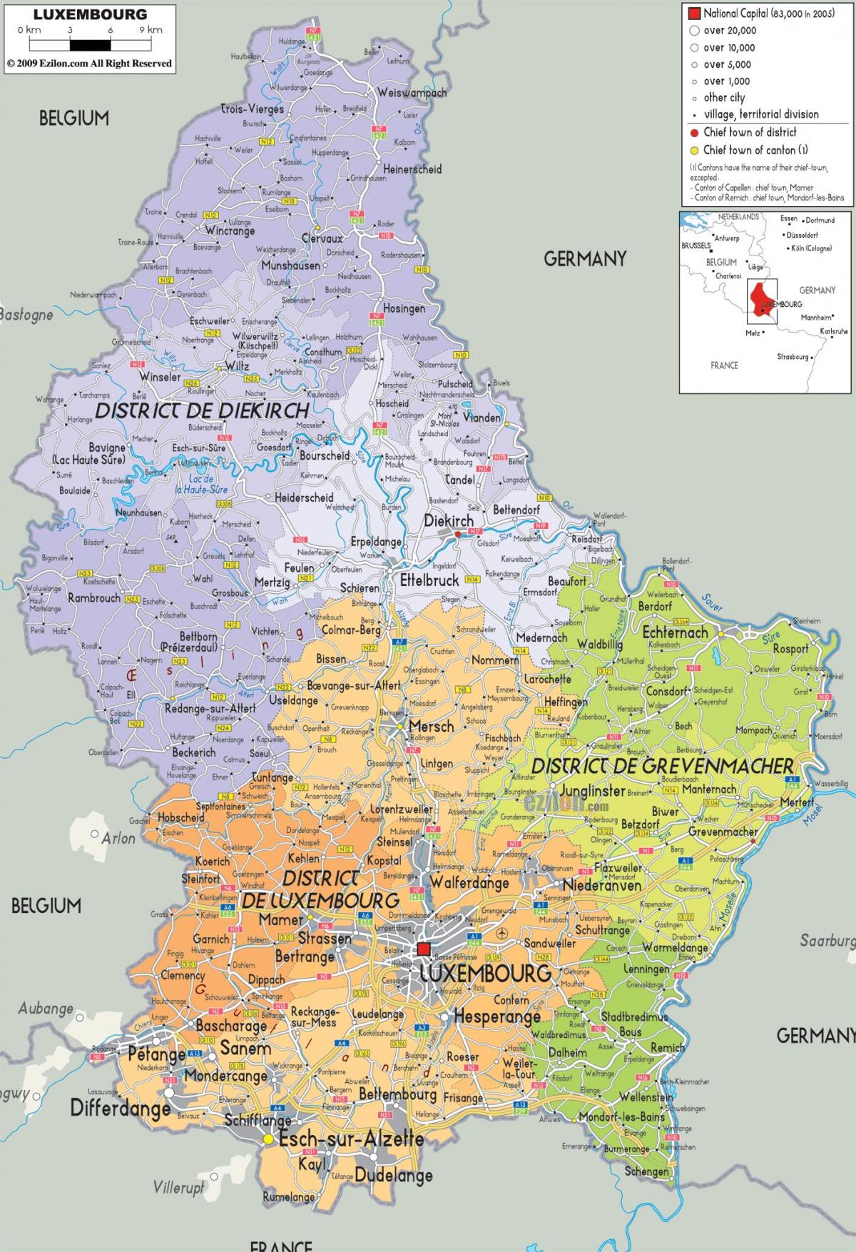 Luxembursko krajiny mapu