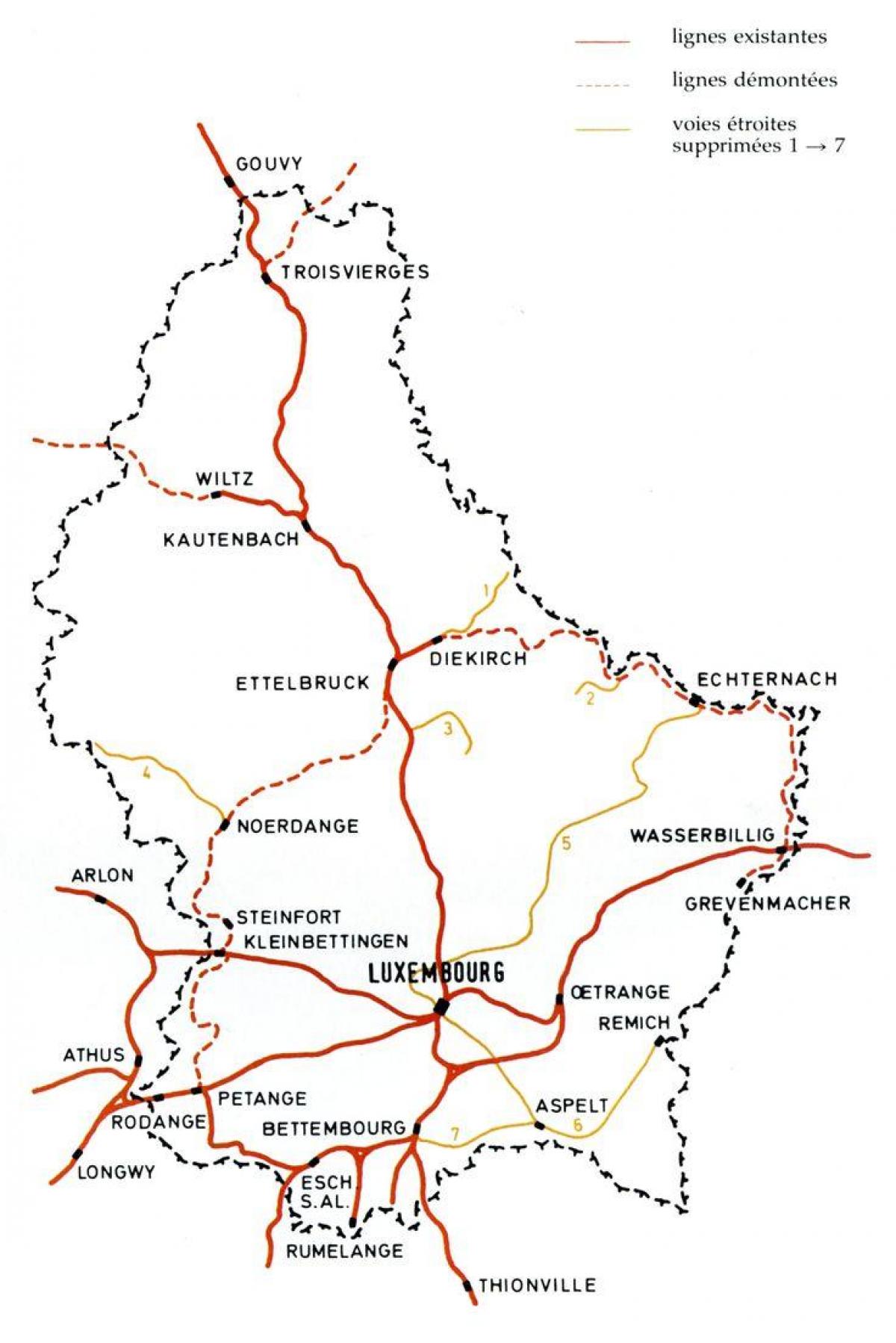 Luxembursko železničnú mapu