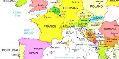 Mapa európy ukazuje Luxembursko